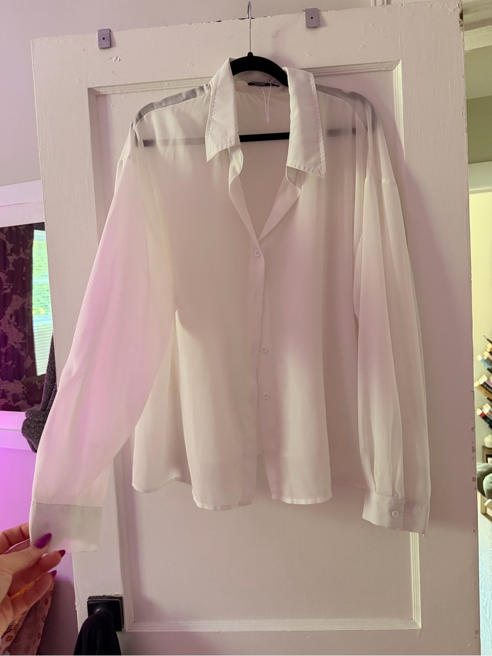 SHEIN White Sheer Button-Up Blouse